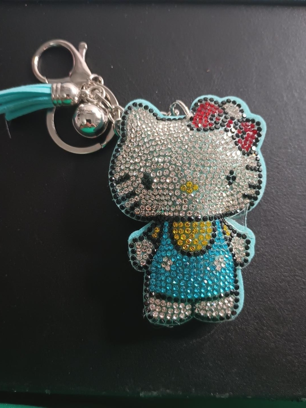 Rhinestone Character Tassel Keychain - Teal & Yellow Accent